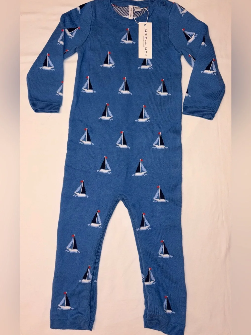 Janie and Jack sweater knit romper with sailboat print sz18-24 months NWT